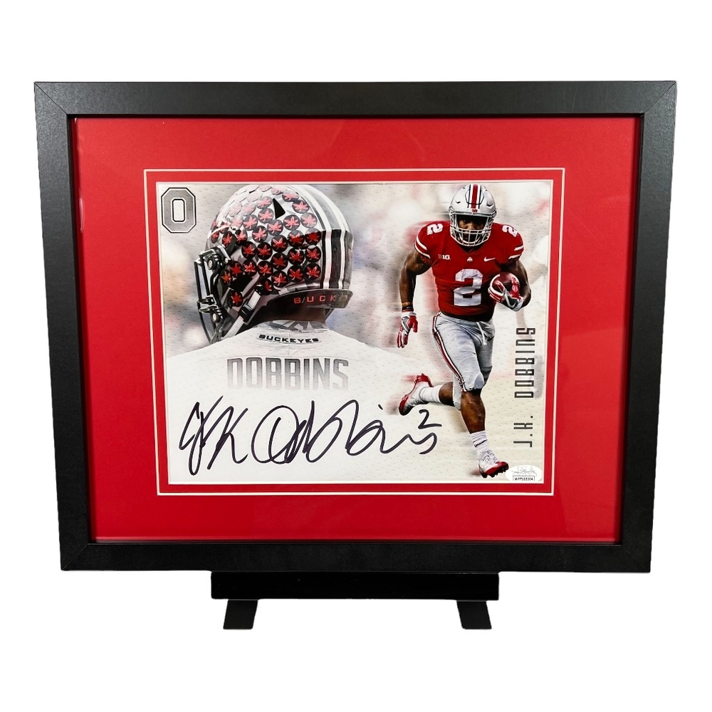 JK DOBBINS NCAA OHIO STATE SIGNED AUTOGRAPHED PHOTO 8 X 10 FRAMED MATTED JSA COA